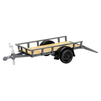 Thumbnail for Detailed 1:64 scale diecast utility trailer with wood finish deck and loading ramp.