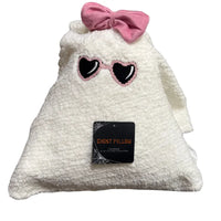 Thumbnail for Front view of sherpa ghost pillow showing Halloween Ghost Pillow hangtag