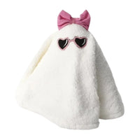 Thumbnail for 1616 Holdings White Sherpa Ghost Pillow with pink bow and heart sunglasses front view