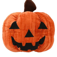 Thumbnail for Front angle of orange crushed velvet Jack-O'-Lantern pumpkin plush pillow