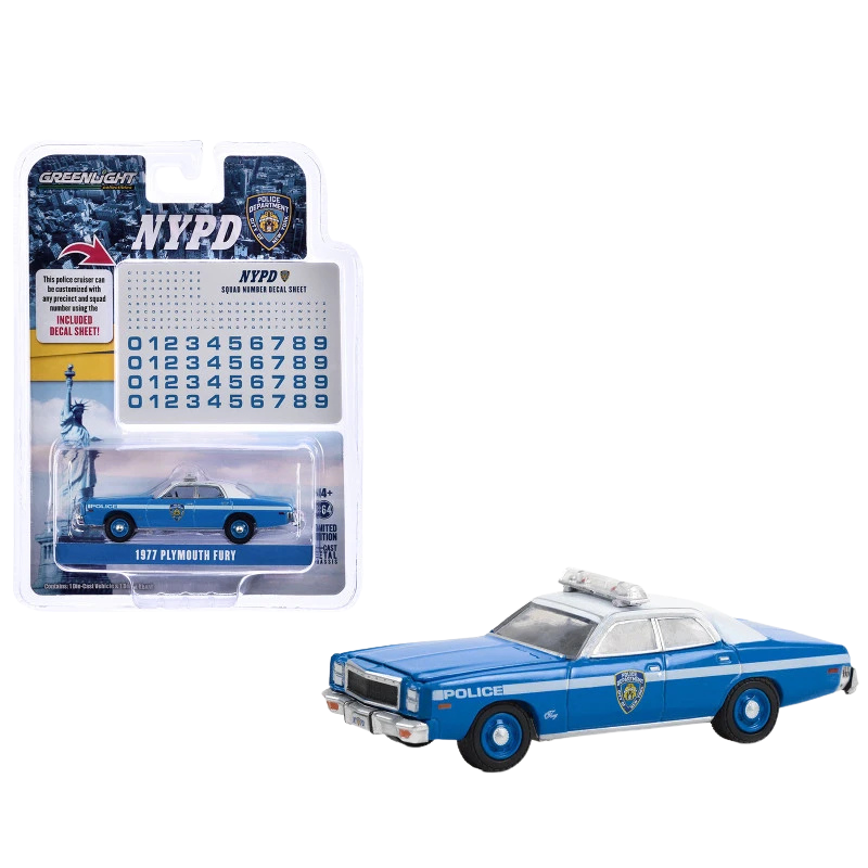 GreenLight NYPD 1977 Plymouth Fury Police Car Die-Cast 1:64 with Decal Sheet