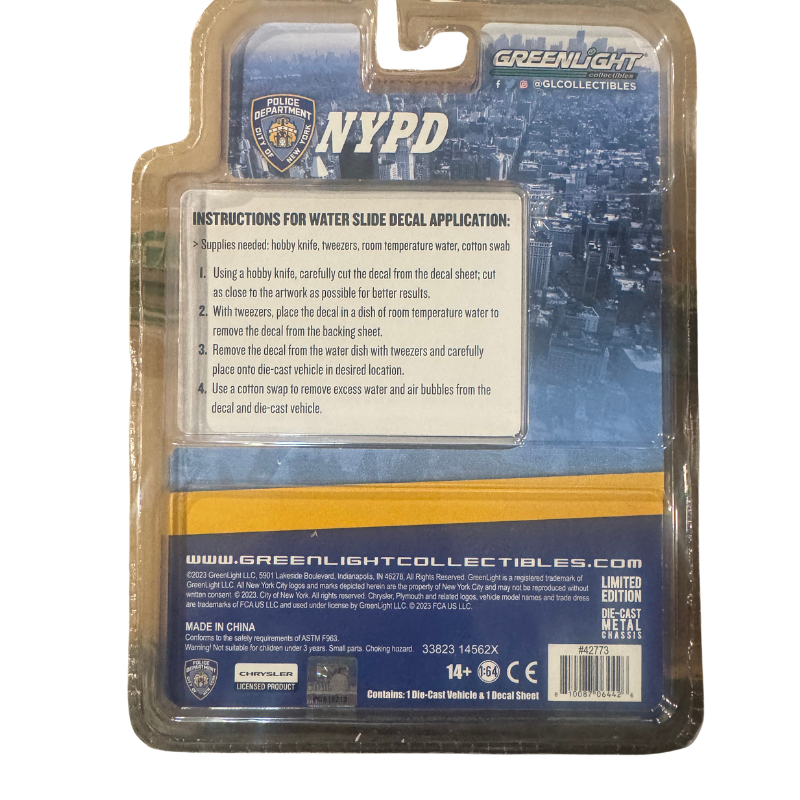 GreenLight NYPD 1977 Plymouth Fury Police Car Die-Cast 1:64 with Decal Sheet