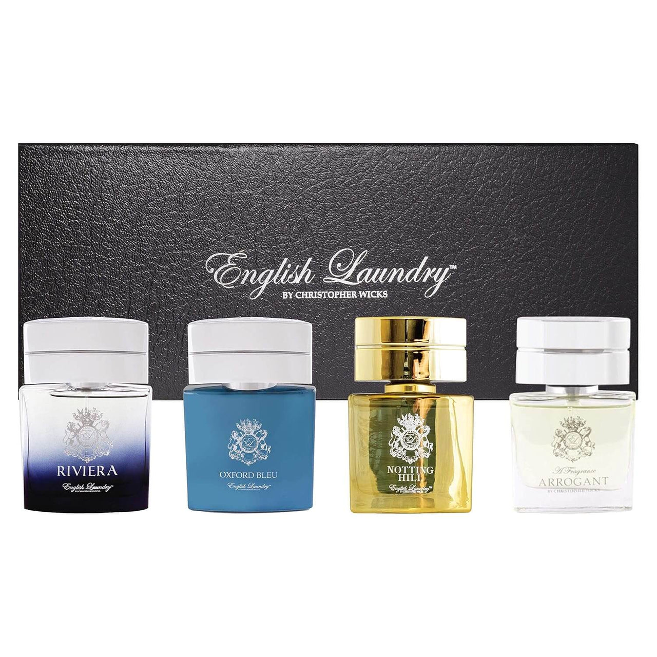 Zipmar English Laundry Men’s 4 Piece Coffret Set – Travel Size Luxury Cologne with Sandalwood, Vanilla, Lemon, and Coriander Notes | 0.67 oz Each Bottle
