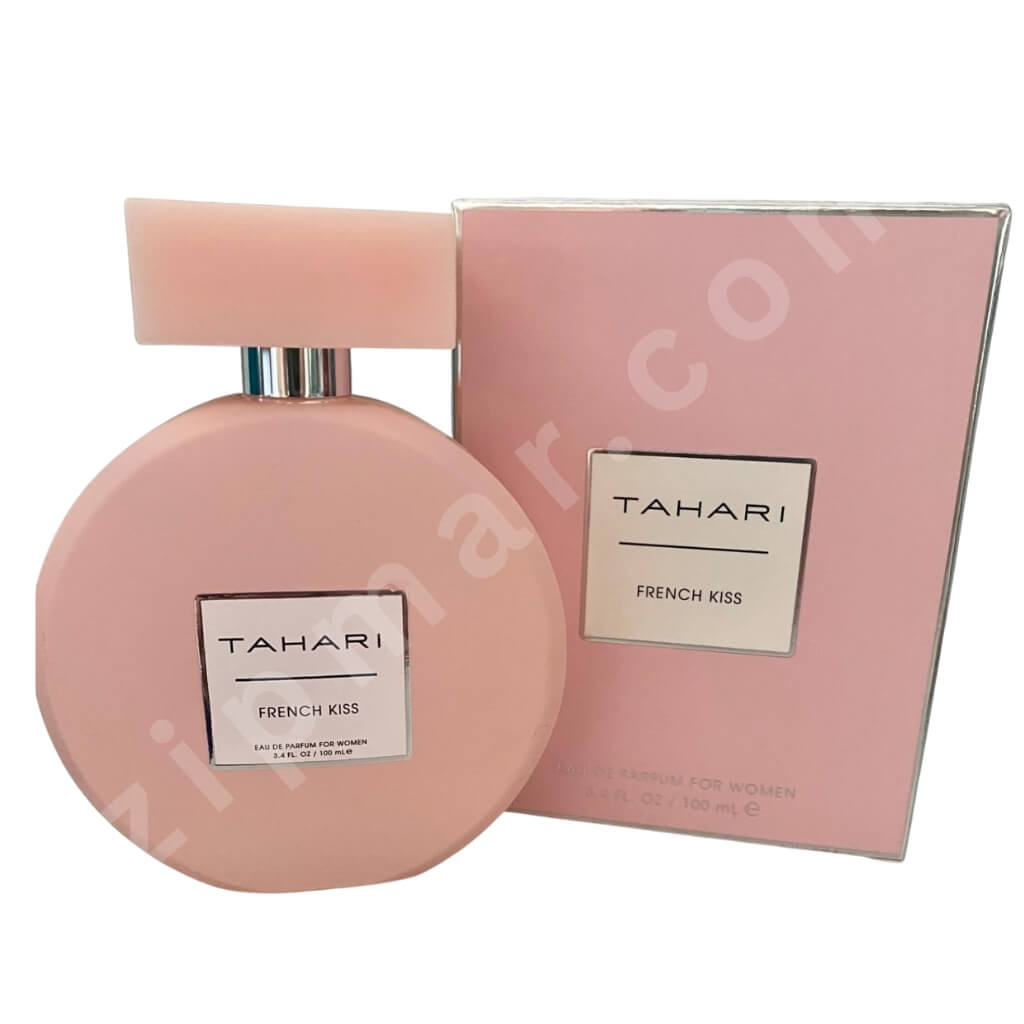Tahari French Kiss perfume bottle and packaging on a white background