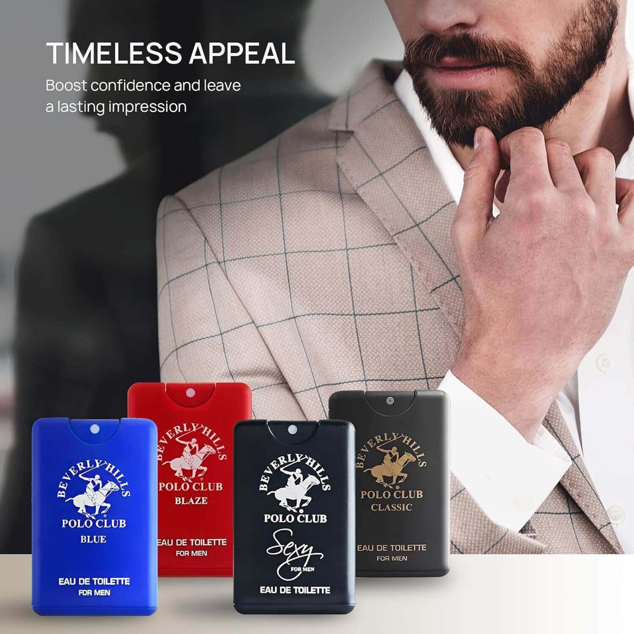 Beverly Hills Polo Club 4PC Pocket Cologne Gift Set | Classic, Sexy, Blaze, Blue | Zipmar
