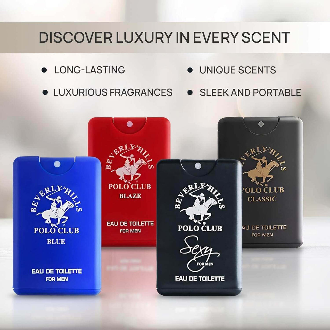 Beverly Hills Polo Club 4PC Pocket Cologne Gift Set | Classic, Sexy, Blaze, Blue | Zipmar