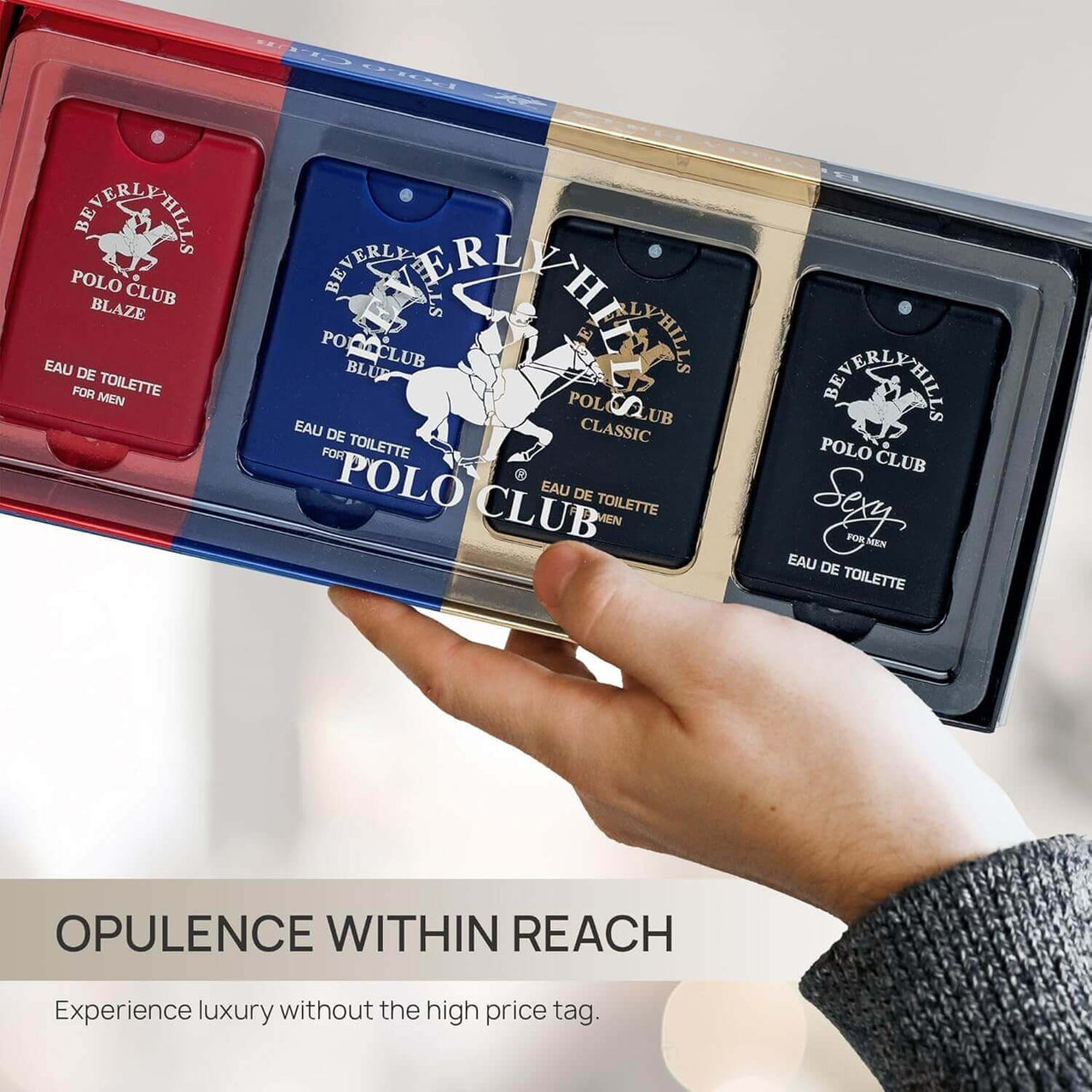 Beverly Hills Polo Club Men’s Pocket Spray 4PC Set | Blaze, Classic, Blue, Sexy | Zipmar