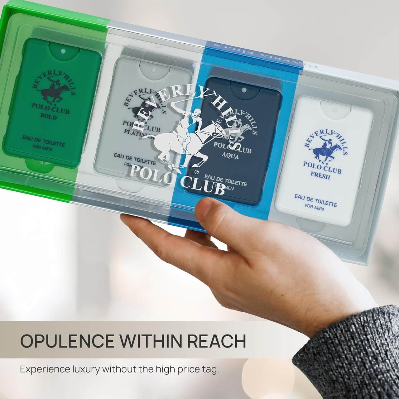 Beverly Hills Polo Club Men’s Pocket Spray 4PC Set | Bold, Fresh, Aqua, Platinum | Zipmar