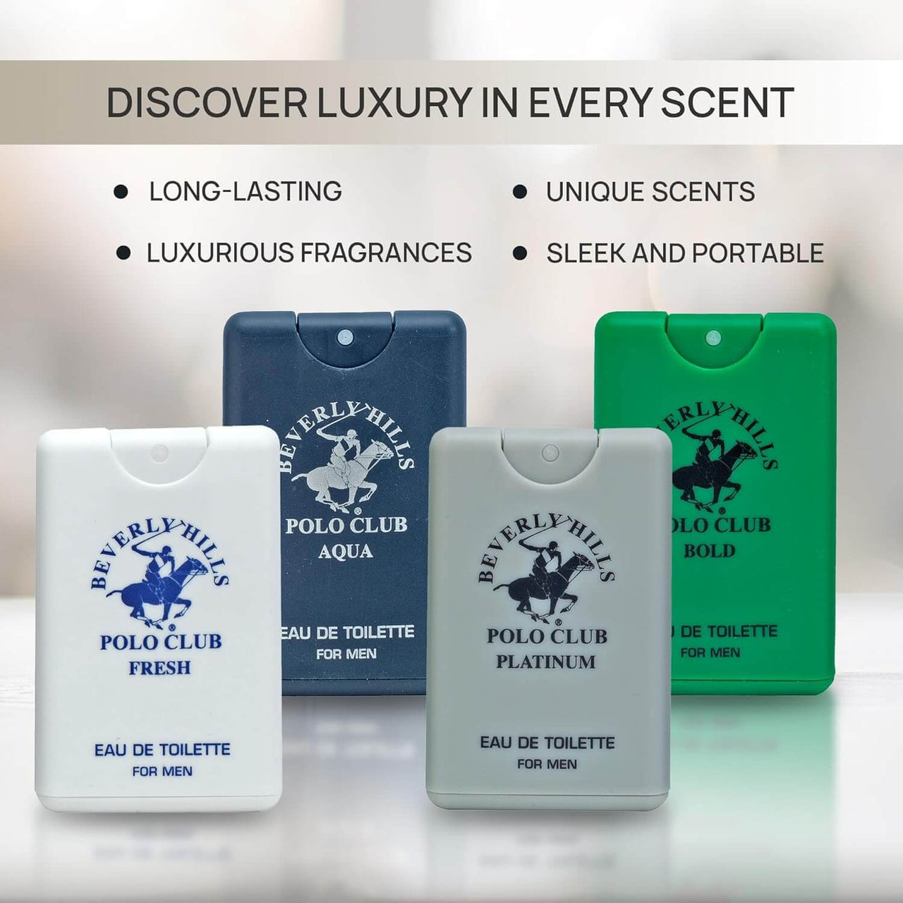 Beverly Hills Polo Club Men’s Pocket Spray 4PC Set | Bold, Fresh, Aqua, Platinum | Zipmar