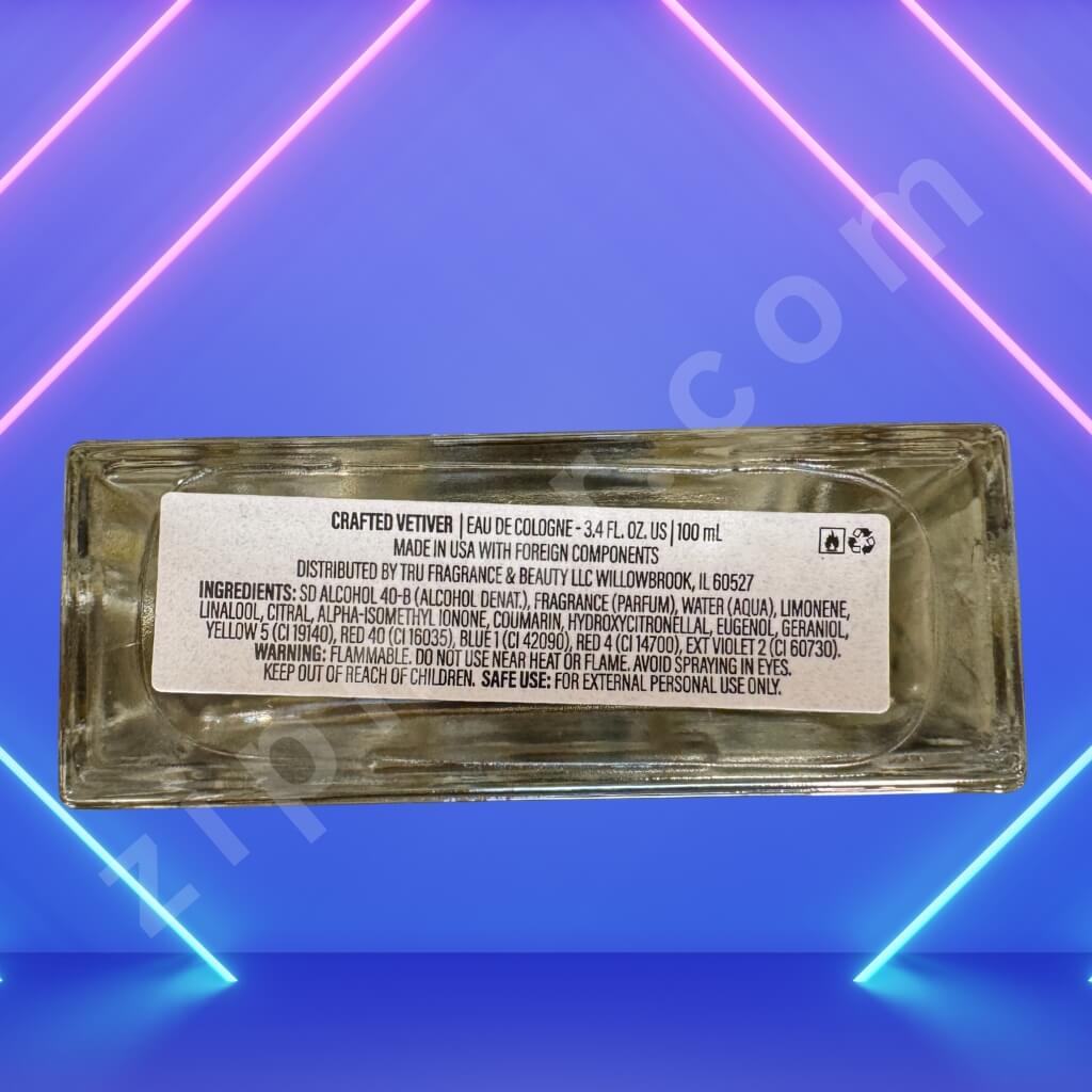 Colognes & Beauty product label on a blue and pink neon light background