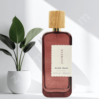 Thumbnail for Perfume bottle with wooden cap and 'Jasmine' label on a white background with a plant.