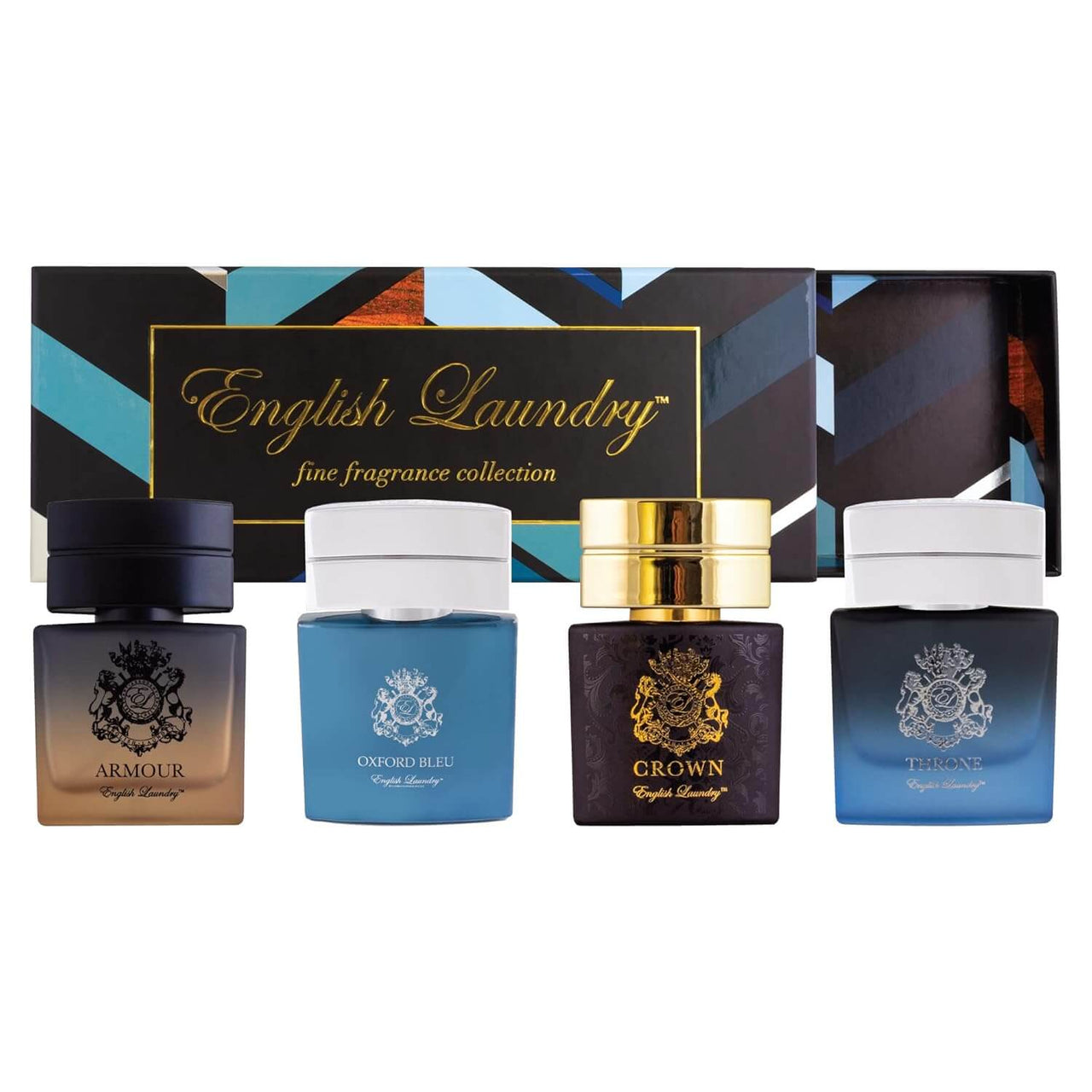 Zipmar English Laundry Herringbone Collection 4pc Travel Spray for Men | Armour, Oxford Bleu, Crown, Throne | 0.68 oz Fragrance Gift Set