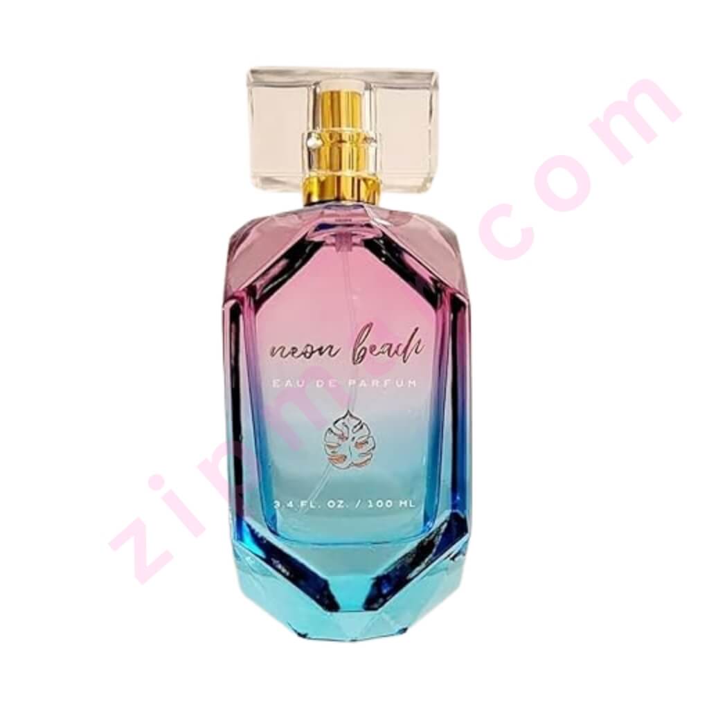 Neon Bride eau de parfum bottle with pink and blue gradient on a white background