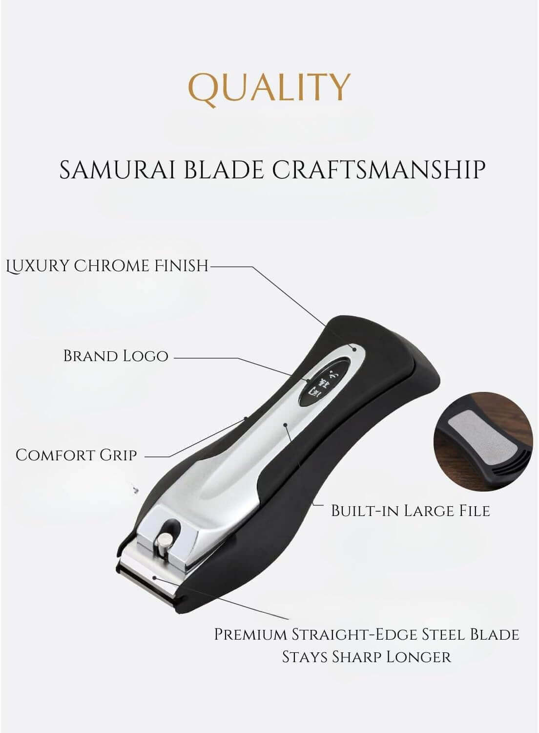 KAI Japanese Nail Clippers with Side File | Stainless Steel Large | Zipmar