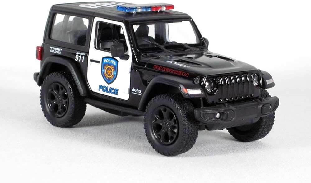 KiNSMART 5" Die-cast: 2018 Jeep Wrangler Rubicon Police Edition (Black/White) | Kinsmart