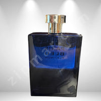 Thumbnail for Blue perfume bottle with gold cap on a white background