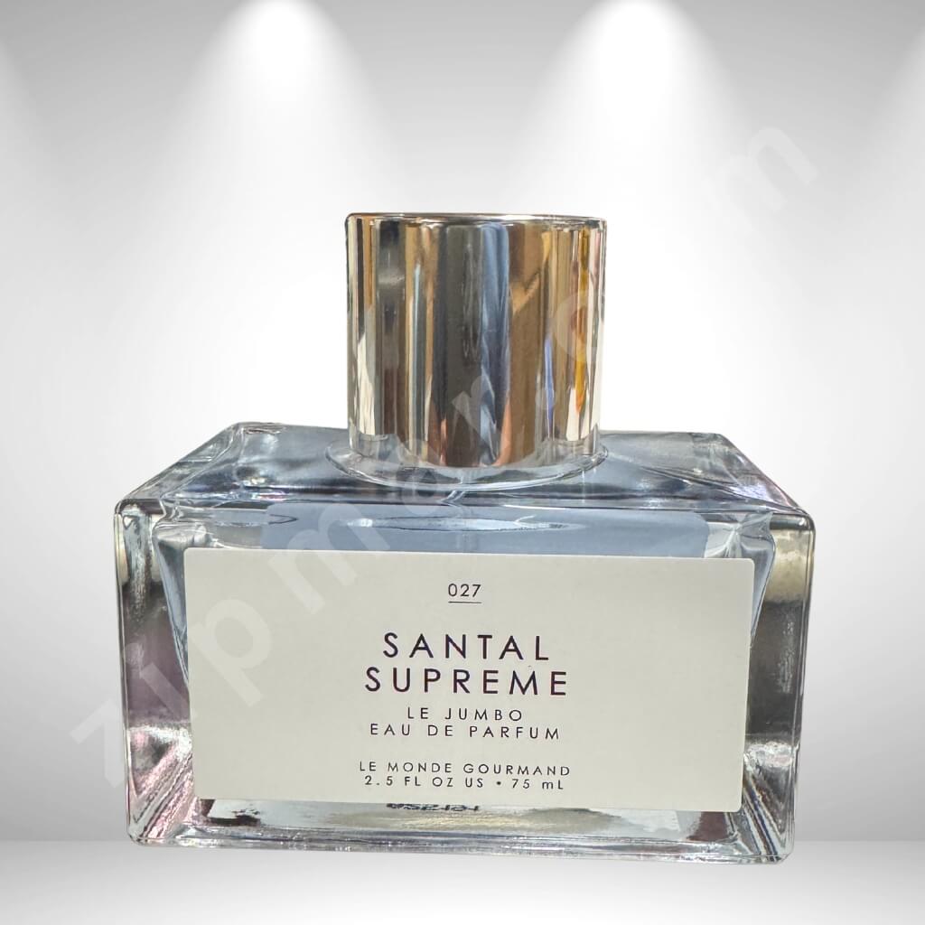 Perfume bottle labeled 'Santal Supreme' on a white background