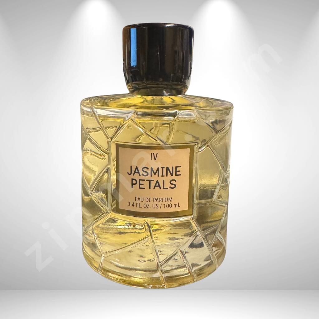 Perfume bottle labeled 'Jasmine Petals' on a white background