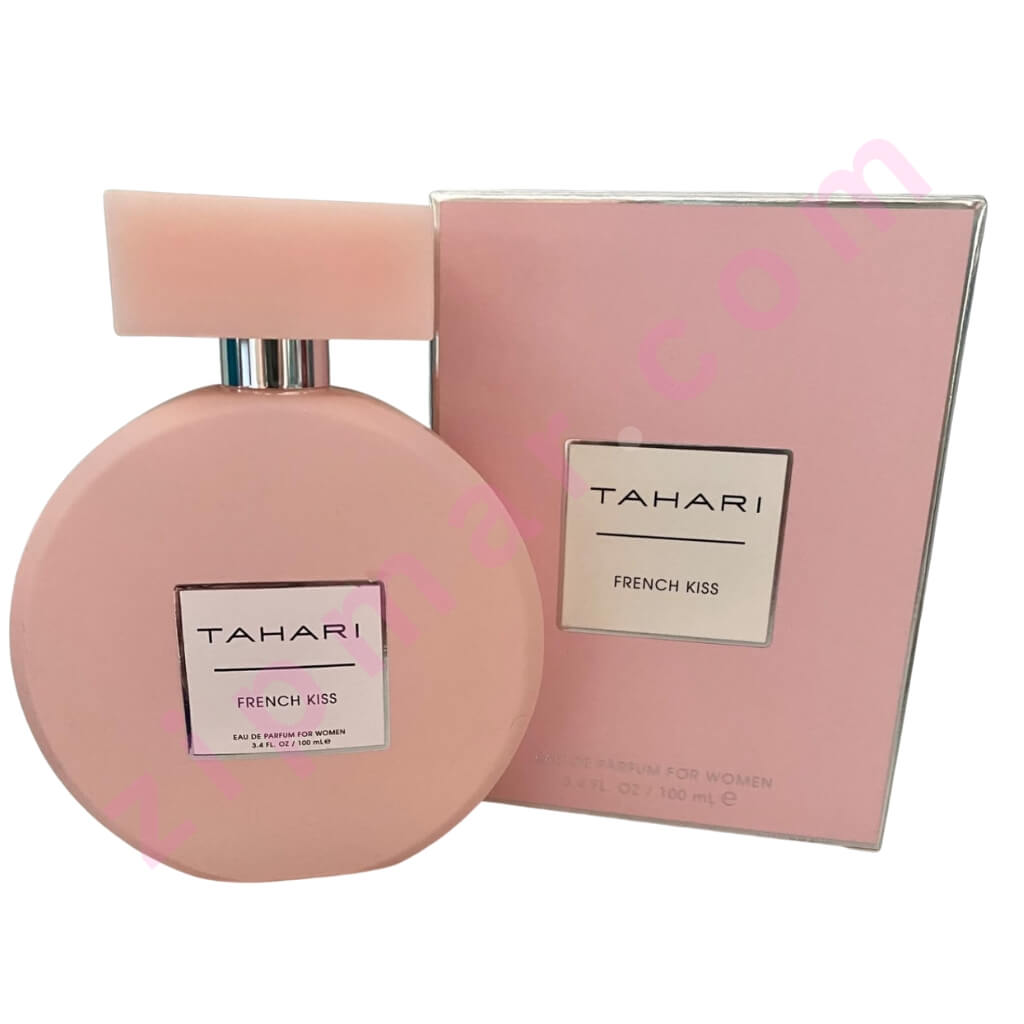 Tahari French Kiss perfume bottle and packaging on a white background