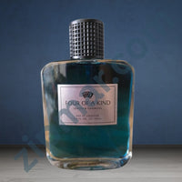 Thumbnail for Perfume bottle labeled 'Four of a Kind' on a wooden surface with a blue background