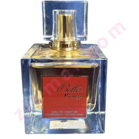 Thumbnail for Perfume bottle with gold cap and red label on a white background