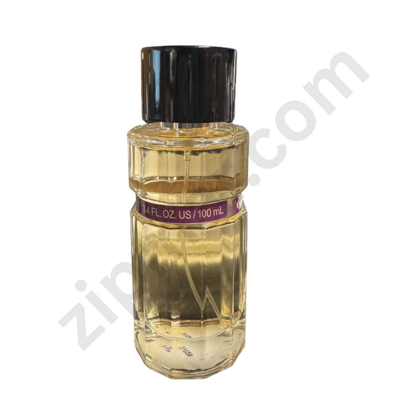 Perfume bottle with a black cap on a white background