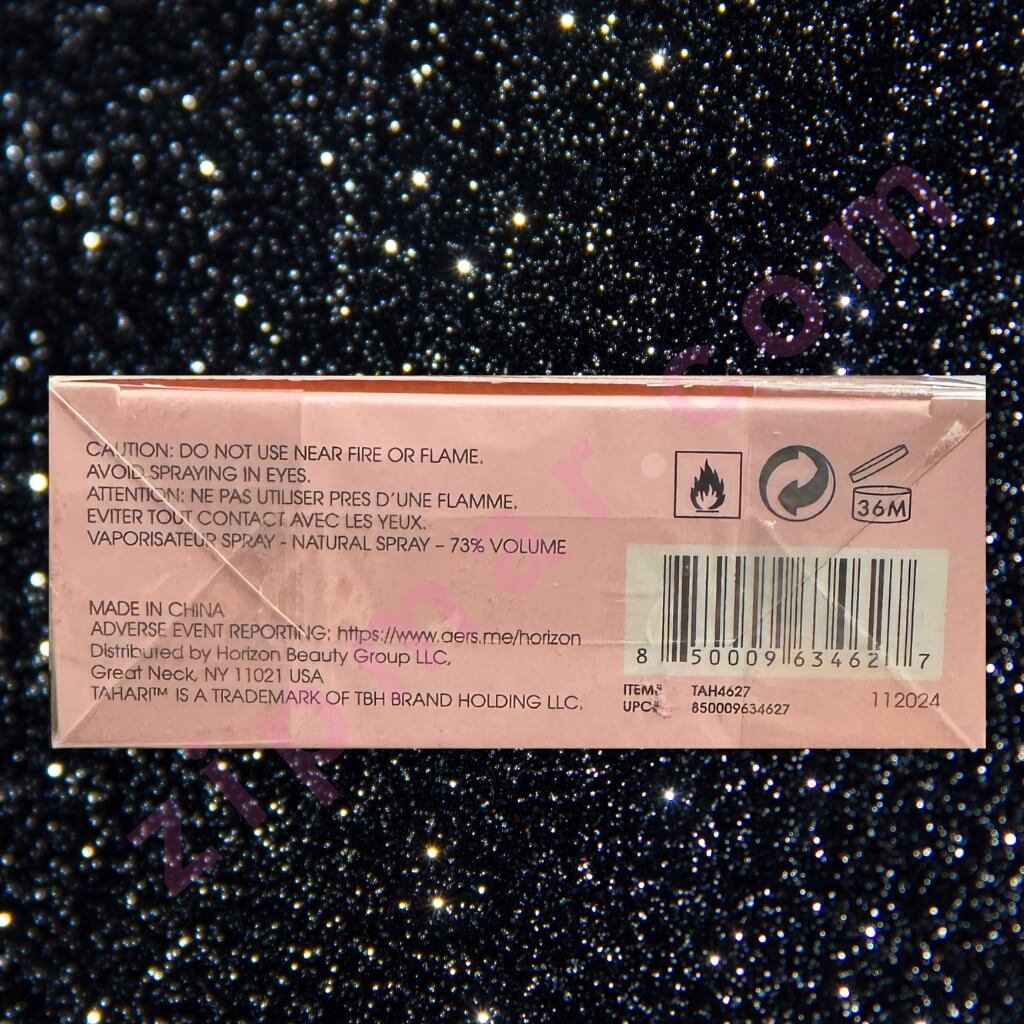 Product packaging with text and symbols on a dark, starry background