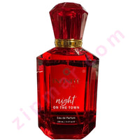 Thumbnail for Red perfume bottle labeled 'Infinite' with 'night on the town' on a white background