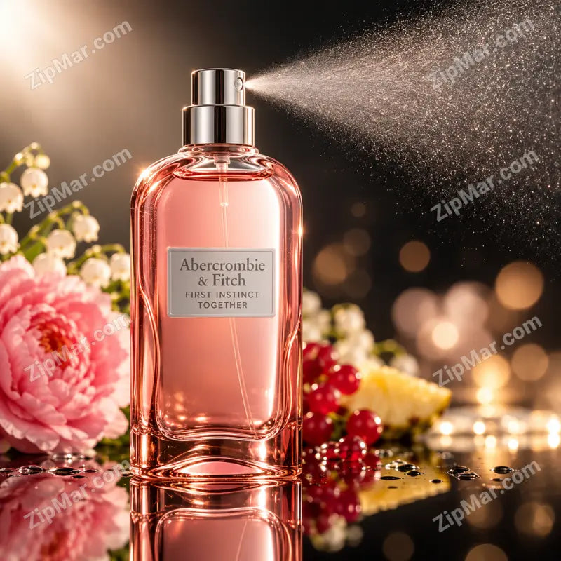 Abercrombie and Fitch First Instinct Together Eau de Parfum rose tinted glass bottle with silver spray pump misting