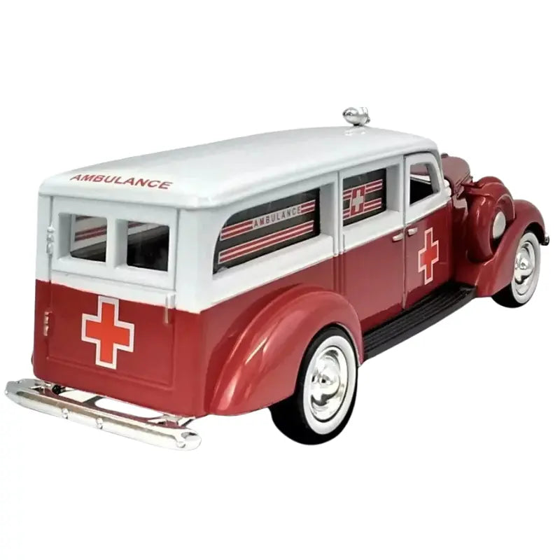 American Heritage Models 1937 Studebaker Ambulance red white diecast 1:43 rear three quarter view