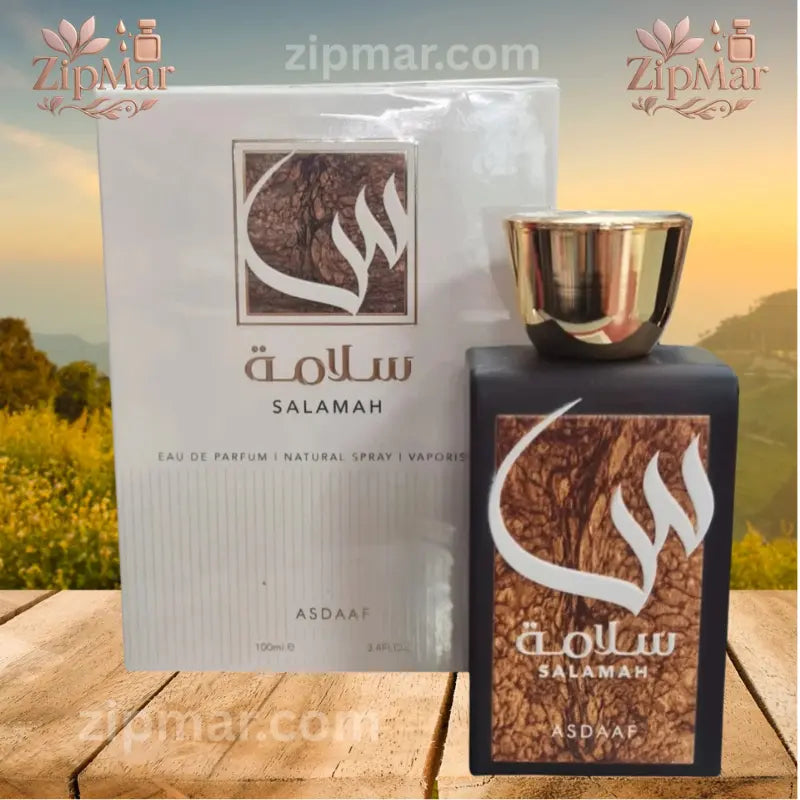 Asdaaf Salamah Eau de Parfum 3.4 fl oz bottle standing beside its original white box
