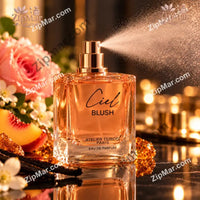 Thumbnail for Atelier Dubois Paris Ciel Blush Eau de Parfum spray mist bottle surrounded by pink roses and peach blossoms