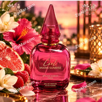 Thumbnail for Front view of Atelier Dubois Paris Ciel Miami Sunrise Eau de Parfum fuchsia glass bottle with grapefruit and hibiscus flowers