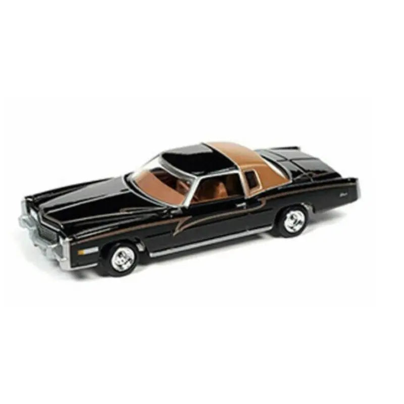 1:64 Auto World 1975 Cadillac Eldorado Custom Lowrider diecast car in black and brown