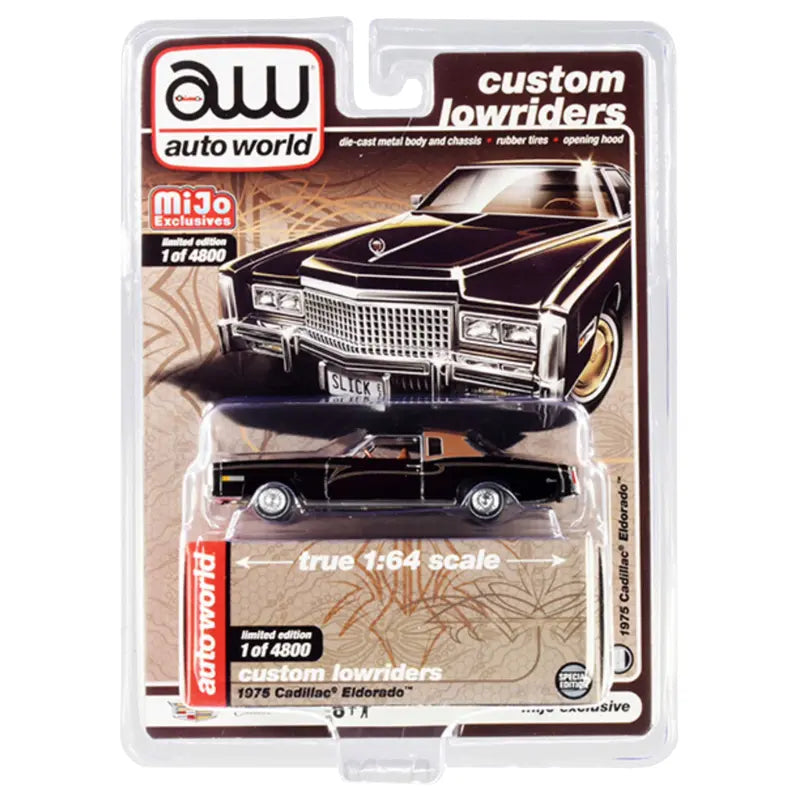 Front view of 1975 Cadillac Eldorado Custom Lowrider in blister pack limited 1 of 4800