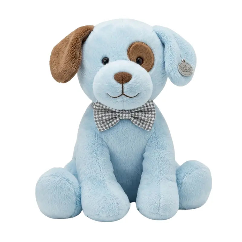 Barrington Baby Collection blue puppy plush with bow tie sitting front view
