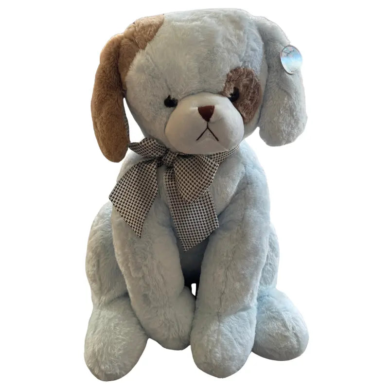 Barrington Baby Collection blue puppy plush side angle view with houndstooth bow