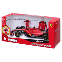 Thumbnail for Side view of Bburago 1:24 Ferrari SF23 Formula Racing box with age 14 plus label