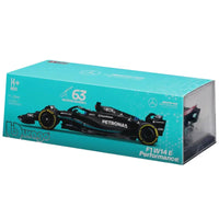 Thumbnail for Side view of the premium packaging for the George Russell No. 63 Mercedes F1 diecast model.