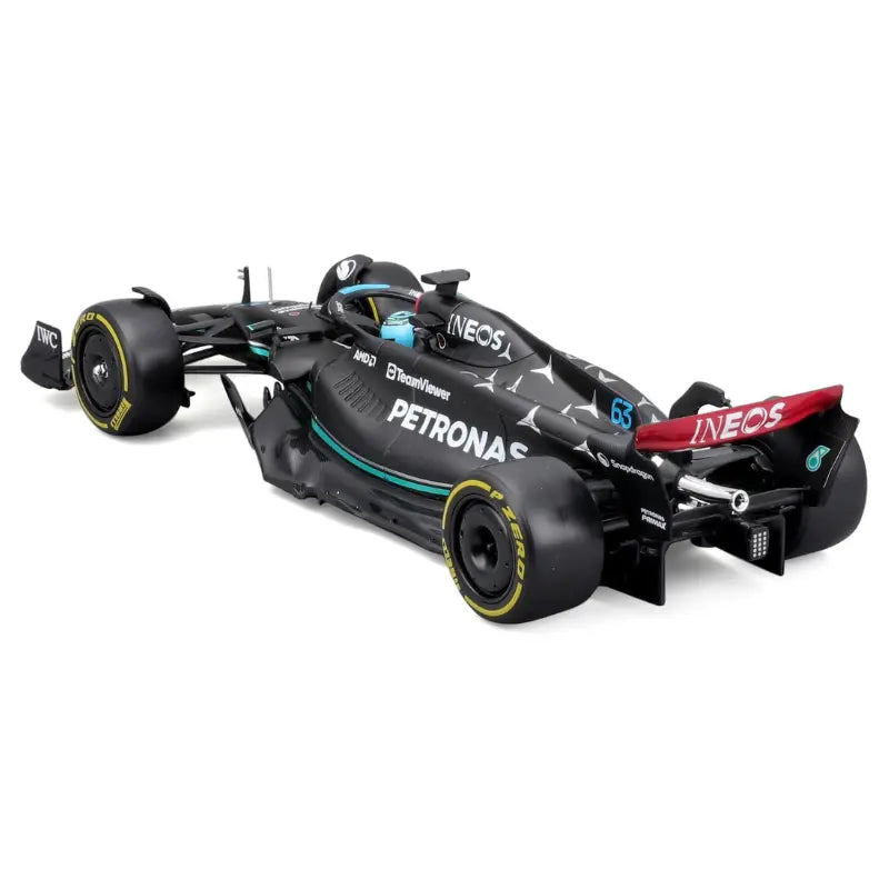 Rear perspective view of the Bburago W14 F1 model showing the rear wing and diffuser details.