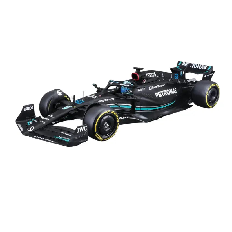 Detailed overhead view of the 1:24 scale Mercedes-AMG F1 W14 highlighting the black livery and driver cockpit.