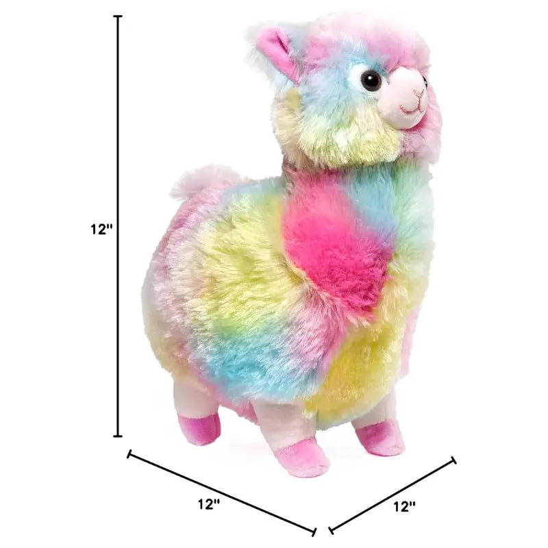 Bearington rainbow llama 12 inch plush with size dimension chart