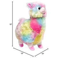 Thumbnail for Bearington rainbow llama 12 inch plush with size dimension chart