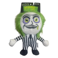 Thumbnail for Beetlejuice officially licensed dog toy plush front with hang tag reading Beetlejuice Dog Toy green hair stripe suit