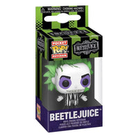 Thumbnail for Beetlejuice Funko Pocket Pop Keychain in its original green and black striped window box packaging.