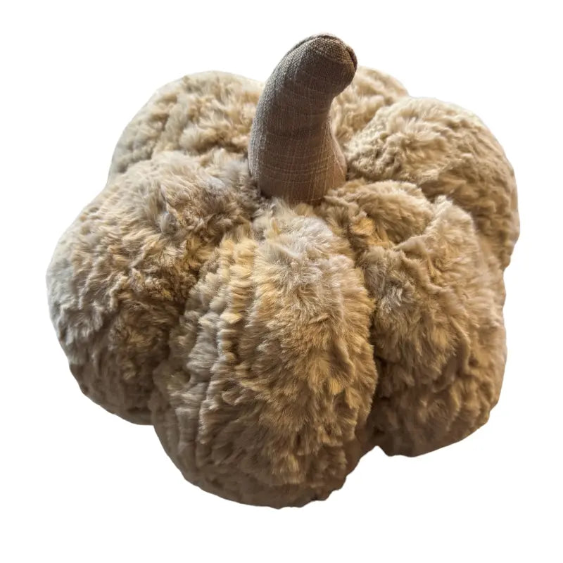 Beige faux fur plush pumpkin decorative pillow top view