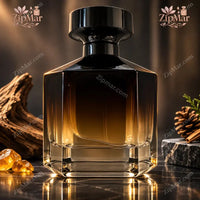 Thumbnail for Smoked Wood Pour Homme Eau de Parfum black and amber gradient glass bottle with black cap beside driftwood