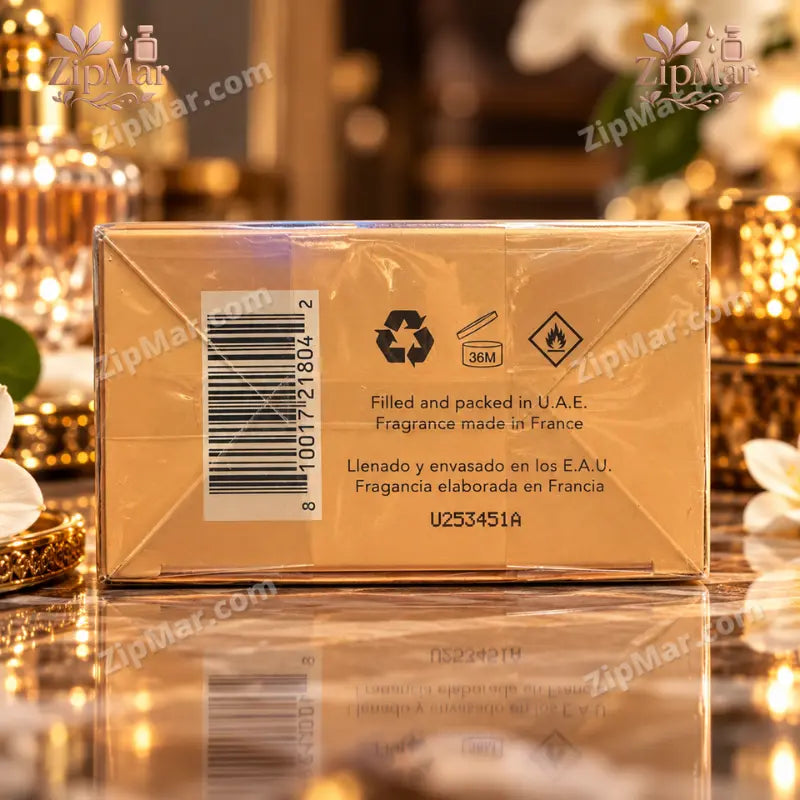 Bottom panel of Beverly Hills Polo Club Amber Vanilla box showing barcode 810017218042 and batch code U253451A