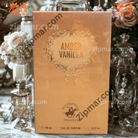 Thumbnail for Beverly Hills Polo Club Amber Vanilla eau de parfum 100 mL sealed peach box front with gold bow frame