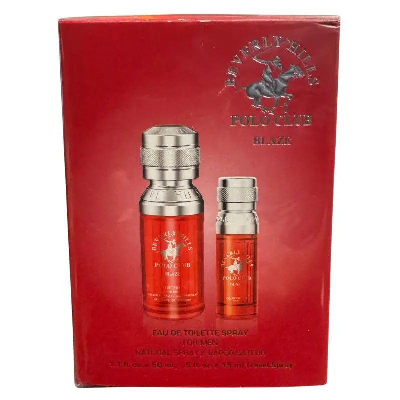 Front packaging view of the BHPC Blaze Eau de Toilette set for men in iconic red branding.